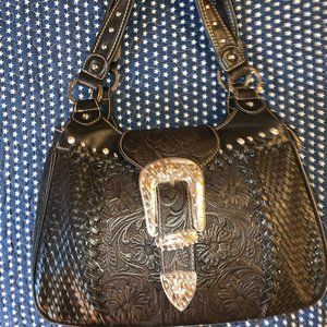 Black Leather Blingy Trinity River Cowgirl Bag